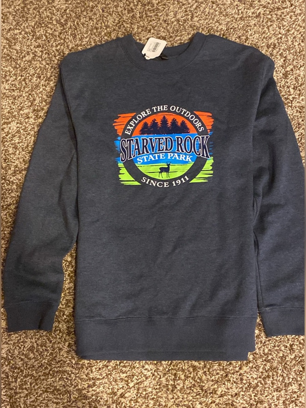 Starved Rock State Park Men's Navy Graphic Crewneck Sweatshirt- new